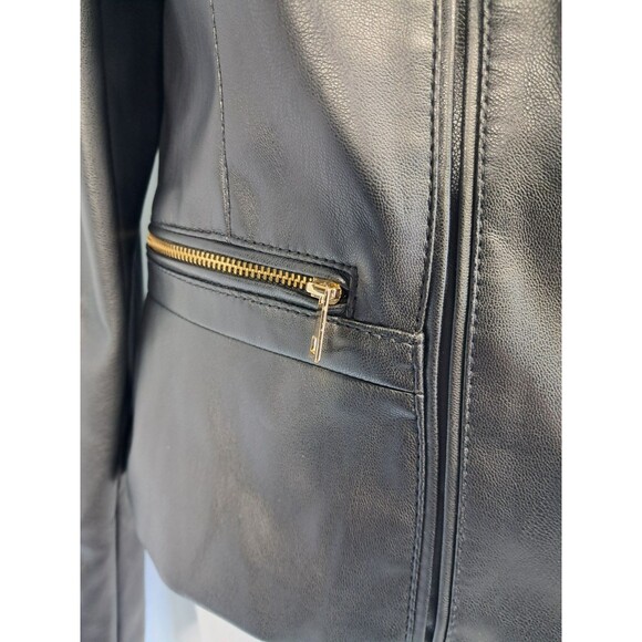 White House Black Market Faux Leather Jacket Black Size 10 570378602 - Picture 7 of 14